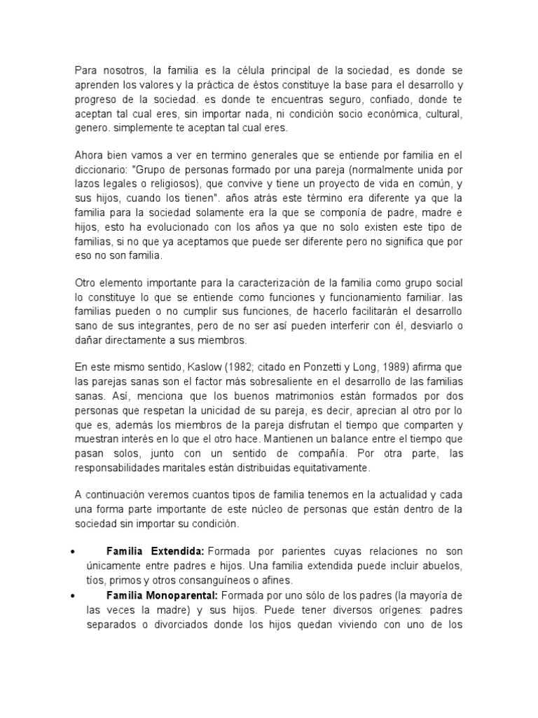 La Importancia de la Familia en la Sociedad | PDF | Familia | Parentesco