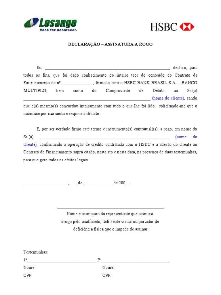 Declaração de Assinatura a Rogo | PDF | Finanças e Administração de ...