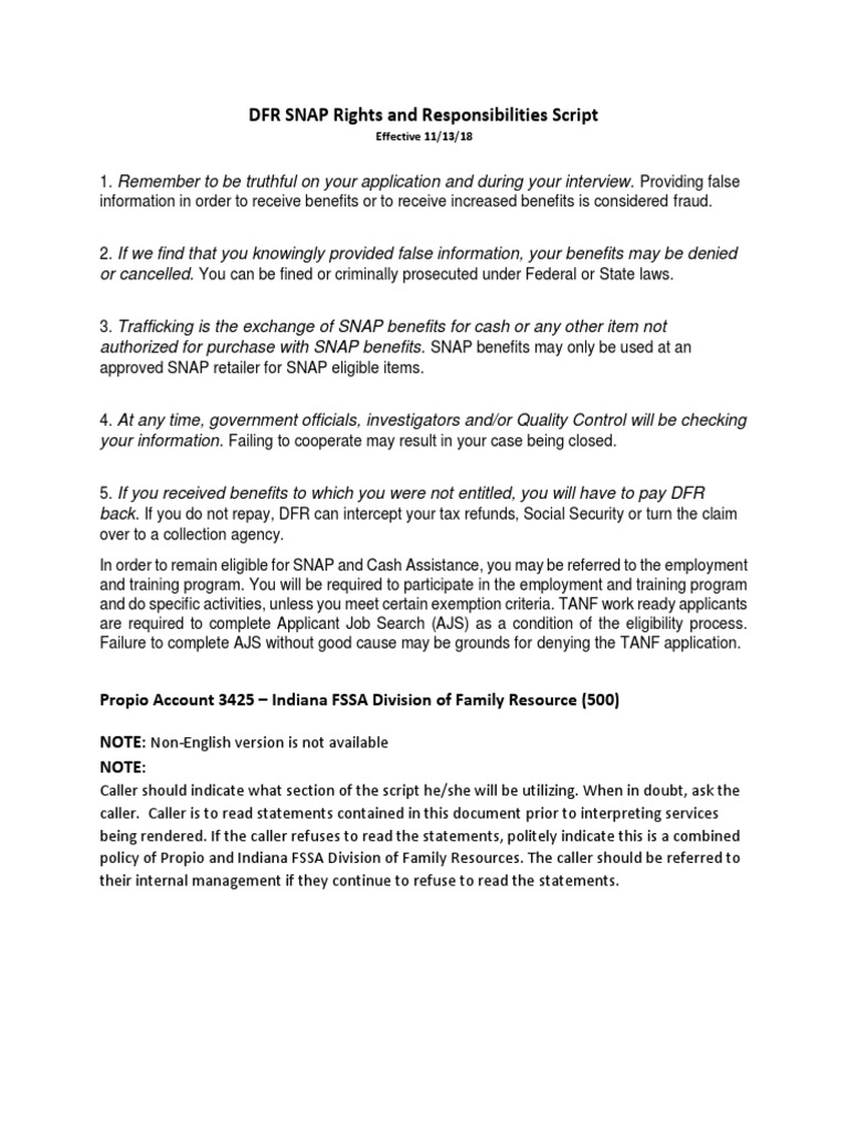 Indiana SNAP Rights and Responsibilities | PDF