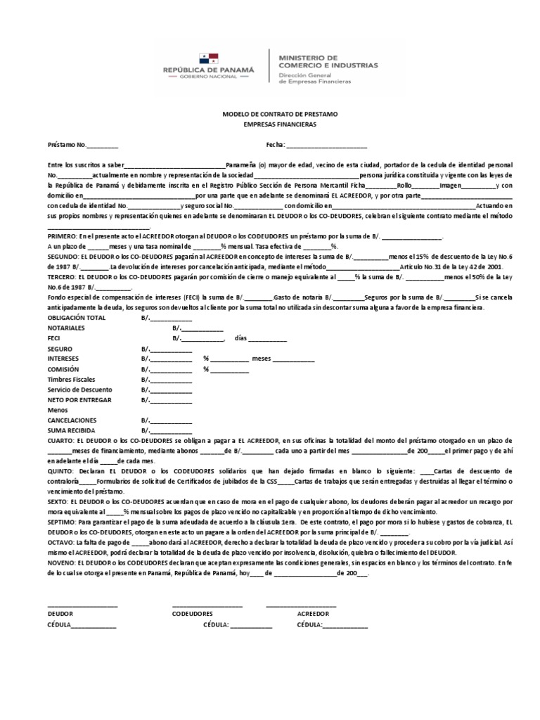 Modelo de Contrato de Prestamos en Panama | PDF | Pagos | Interés