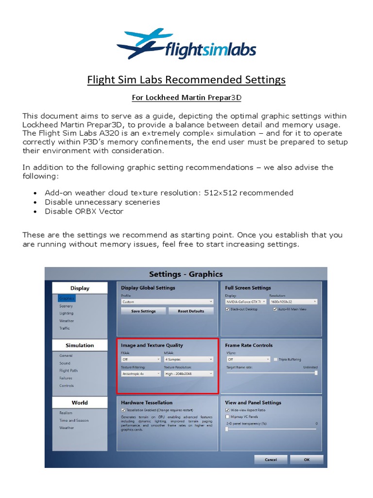 Optimal Settings for FSLabs A320 in P3D | PDF