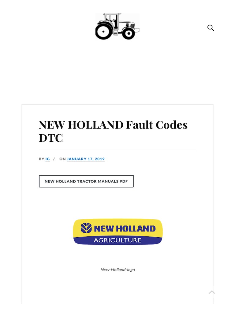 NEW HOLLAND Fault Codes DTC BY ON PDF Fuel Injection Throttle