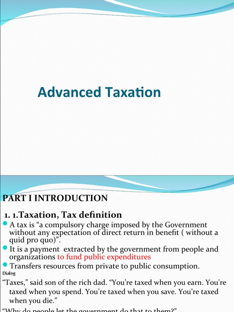 Part I Introduction To Taxation | PDF | Redistribution Of Income And ...
