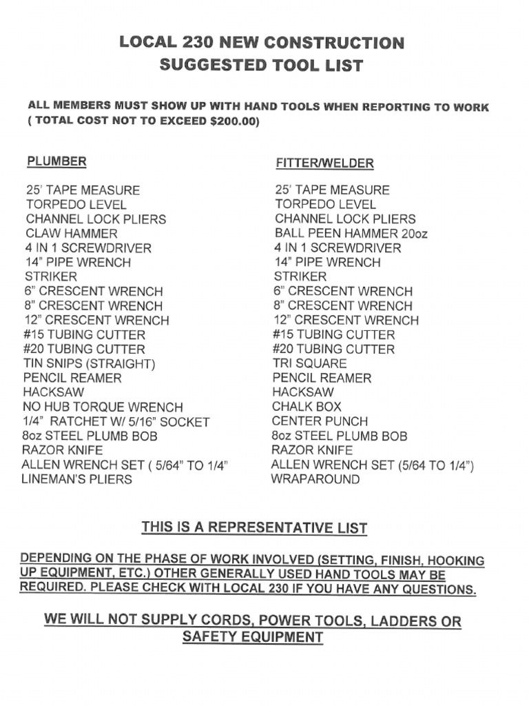Tool List PDF