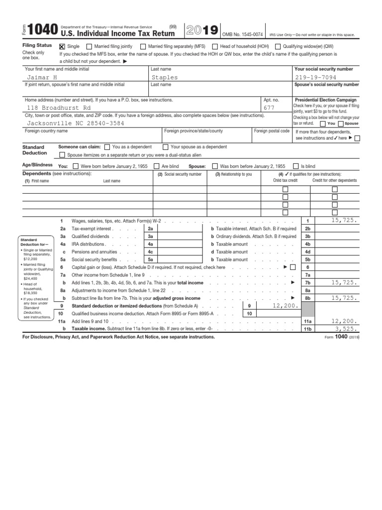 U.S. Individual Tax Return Staples 219197094 Jaimar H PDF