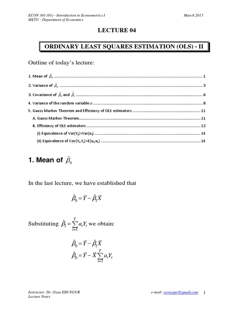 OLS Estimation in Econometrics Lecture | PDF | Ordinary Least Squares ...