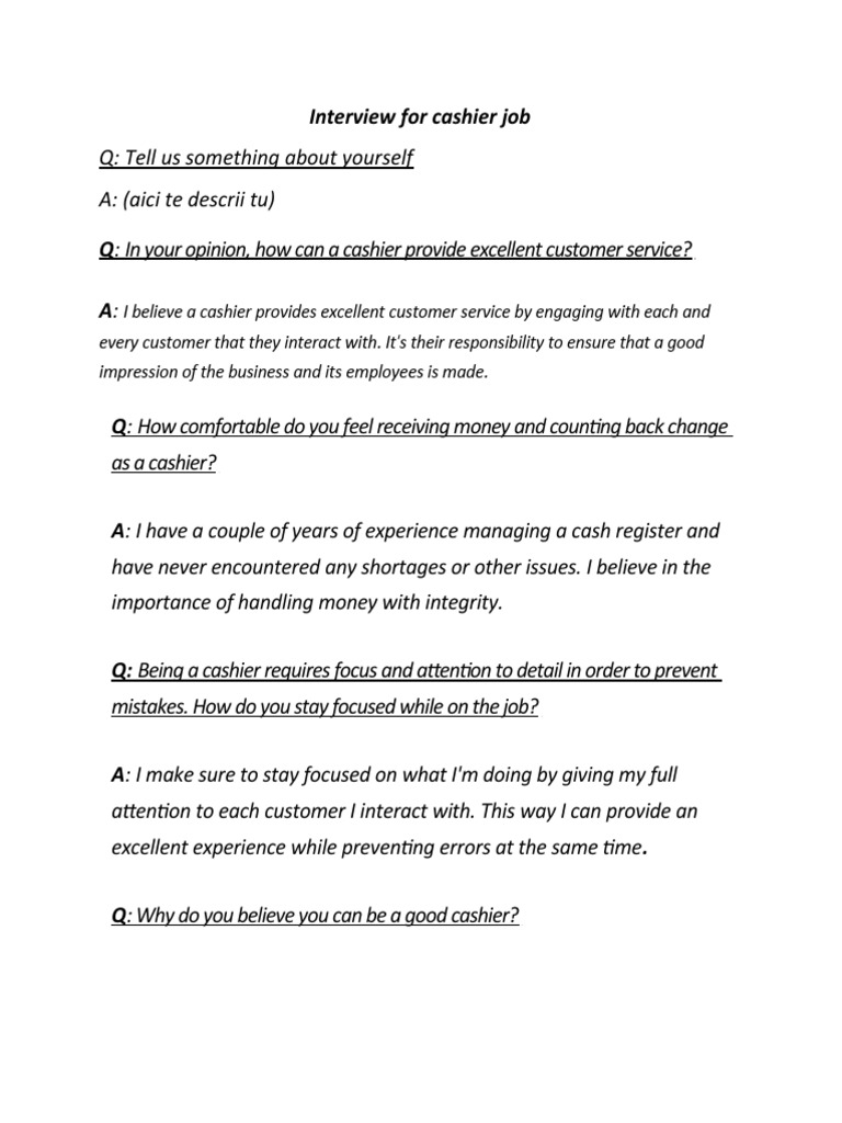 Interview For Cashier Job PDF