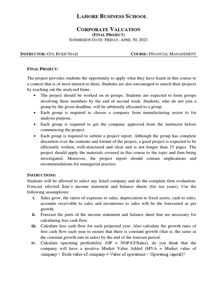 Corporate Valuation Project Guidelines | PDF | Valuation (Finance ...
