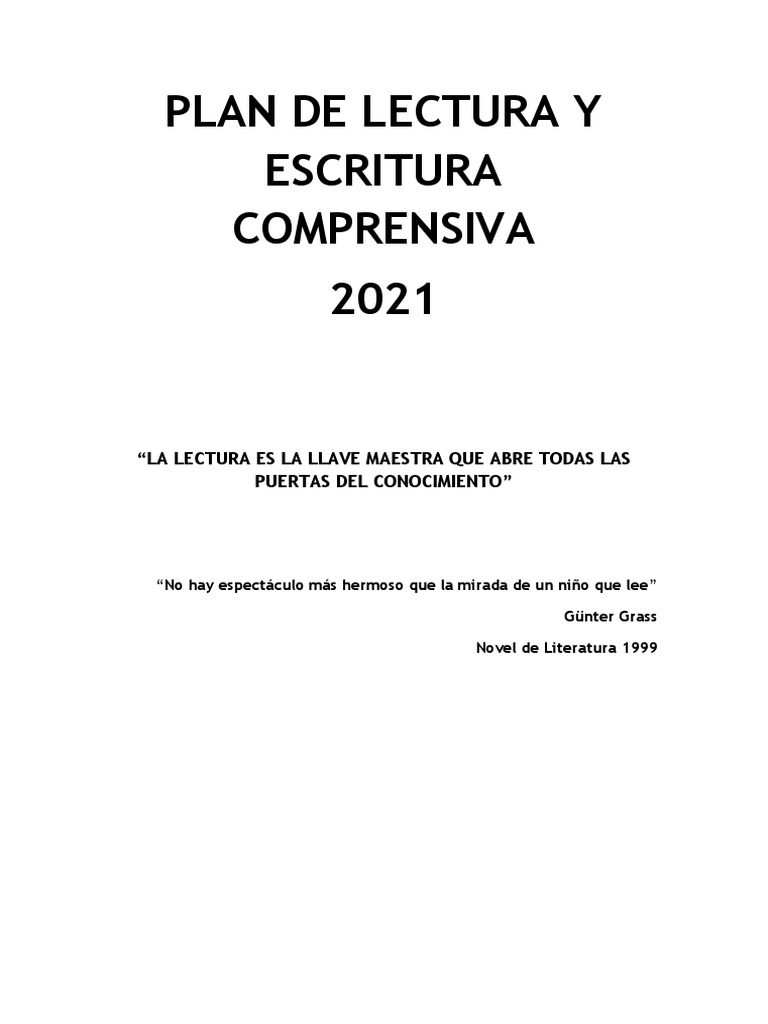 Plan Lector 2021 | PDF | Comprensión lectora | Plan de estudios