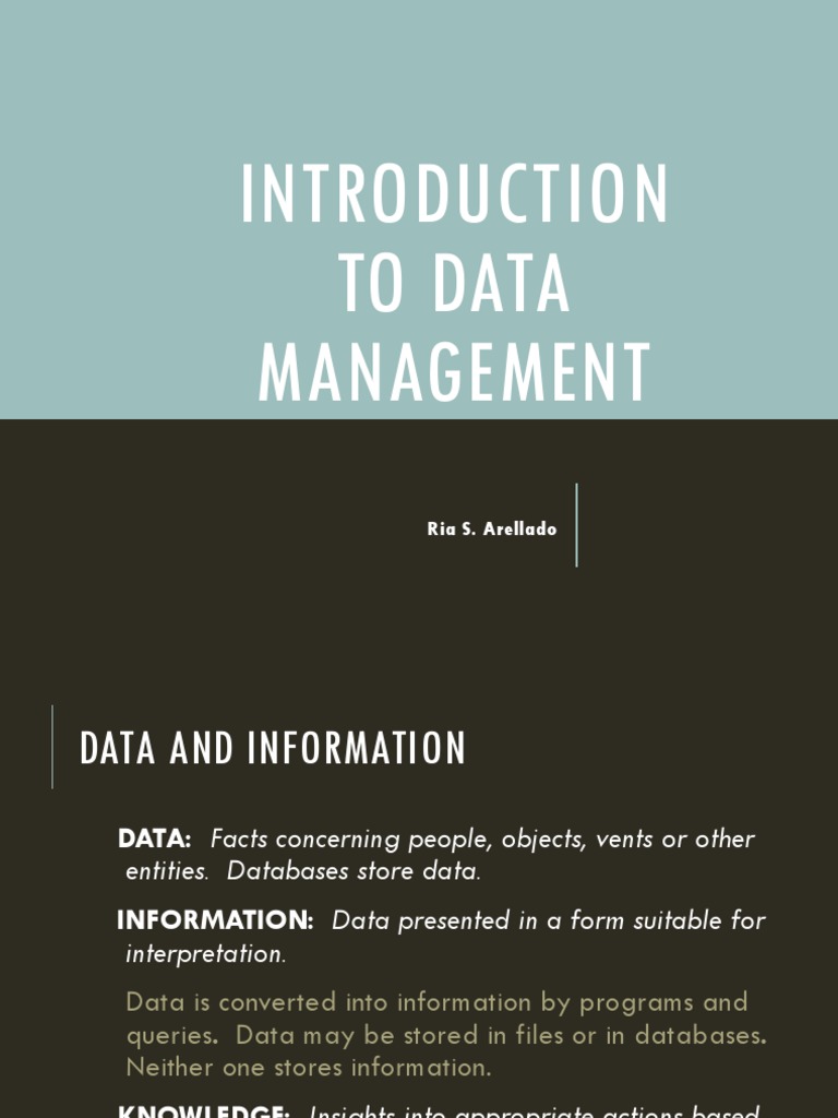 Topic 1 Introduction To Data Management | Download Free PDF ...