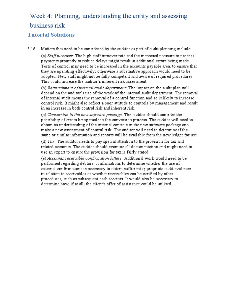 BAP41 - Lecture 4 - Tutorial Solutions | PDF | Data Analysis | Audit