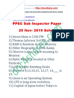 PPSC Sub Inspector Paper 25 November 2019 Solved