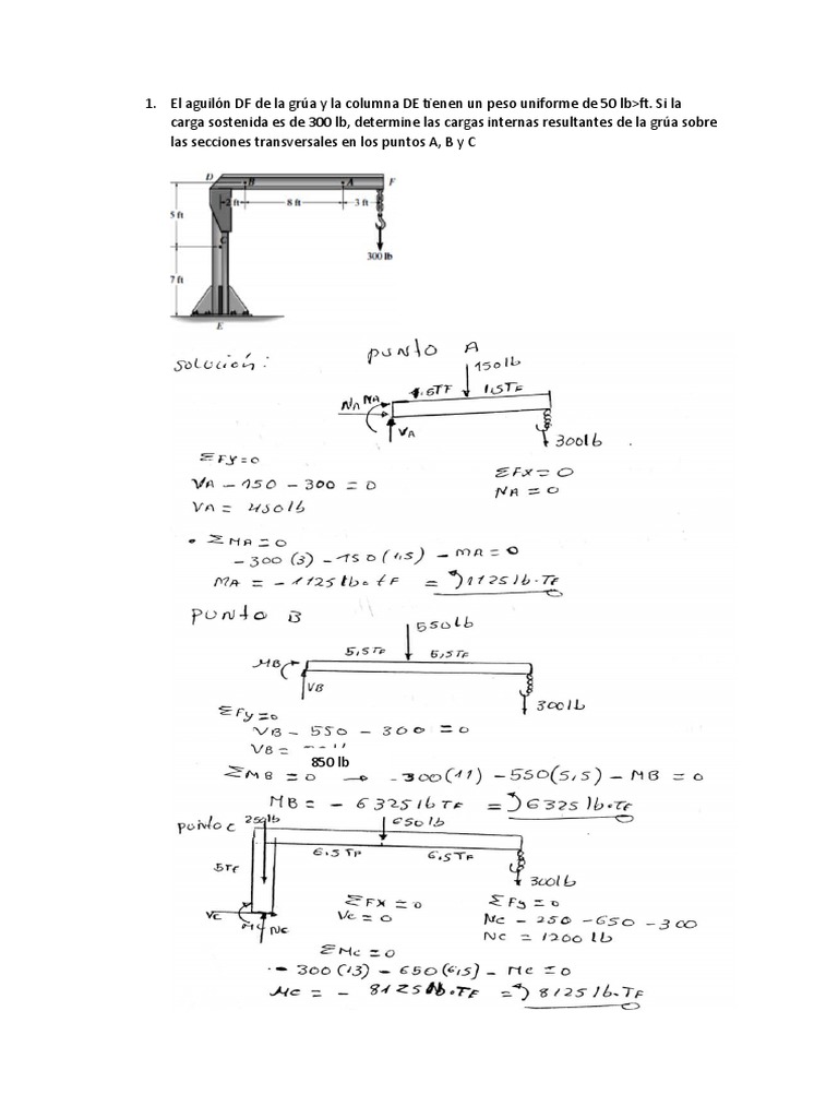 El Aguilón DF de La Grúa y La Columna DE Tienen Un Peso Uniforme de 50