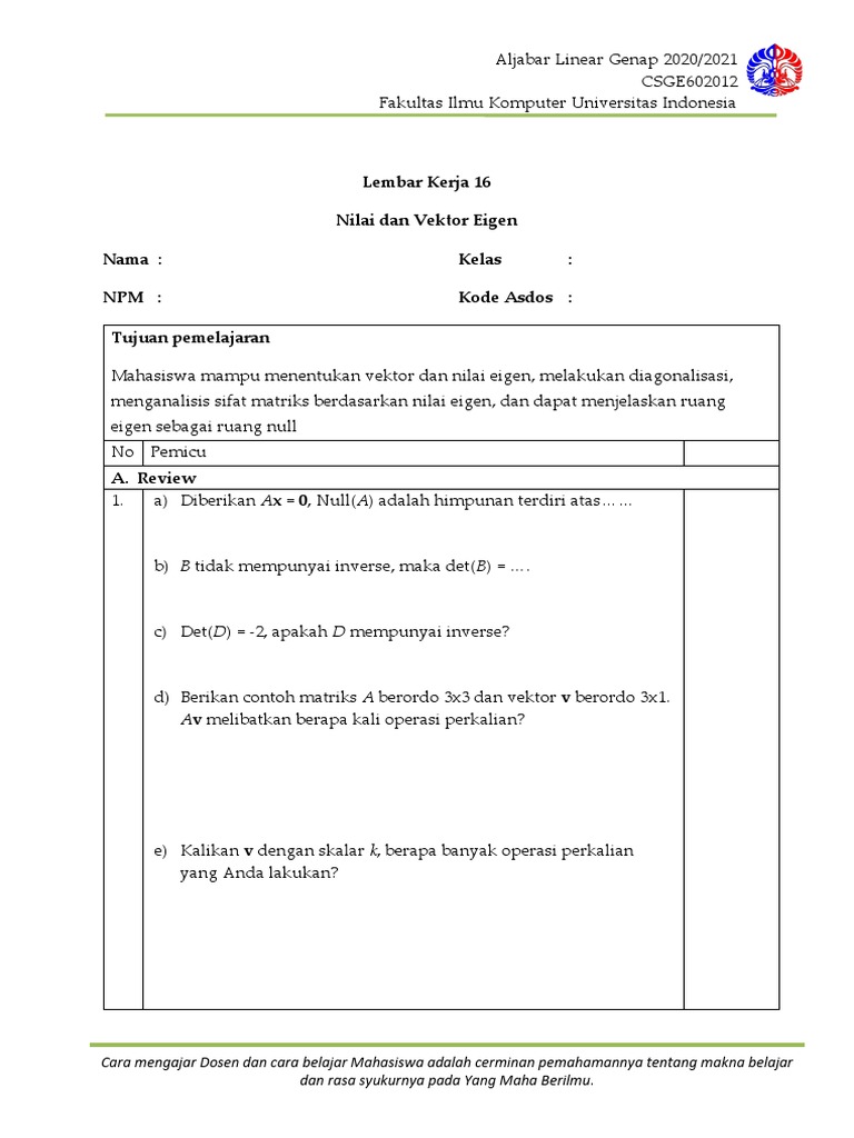 Nilai dan Vektor Eigen dalam Aljabar Linear | PDF