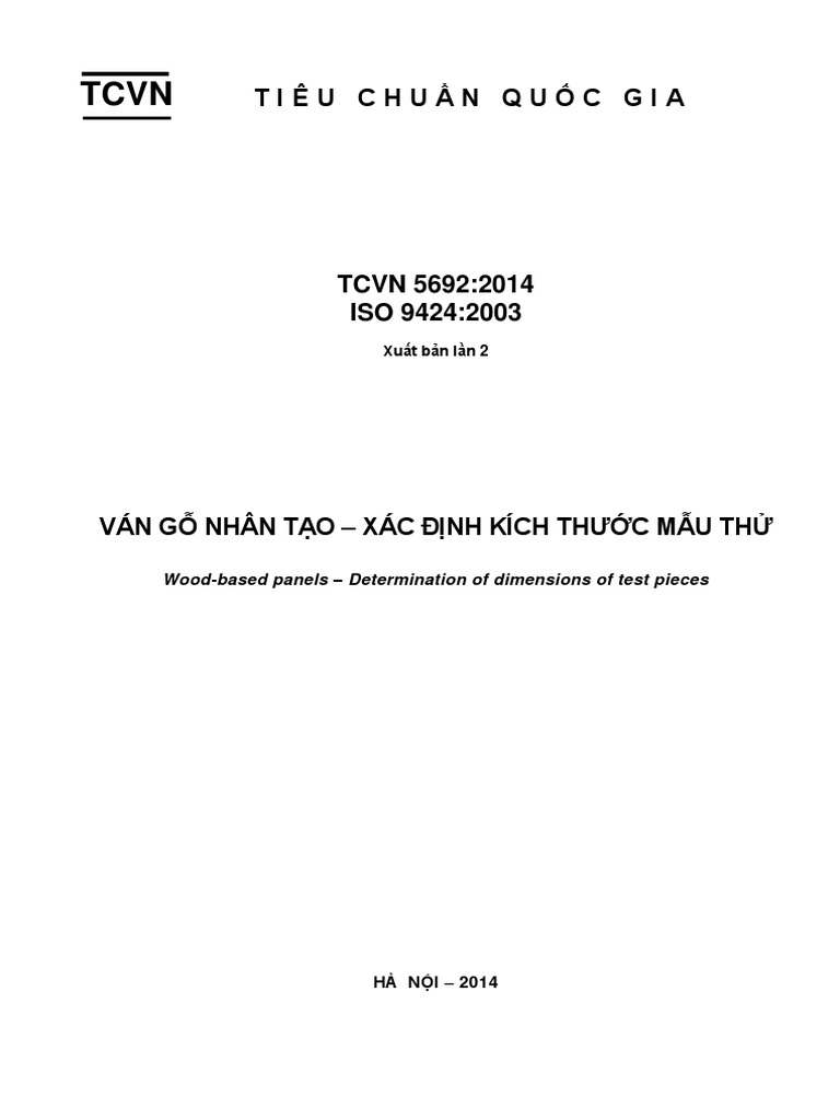 TCVN 5692-2014 (ISO 9424-2003) Ván Gỗ Nhân Tạo - Xác Định Kích Thước ...