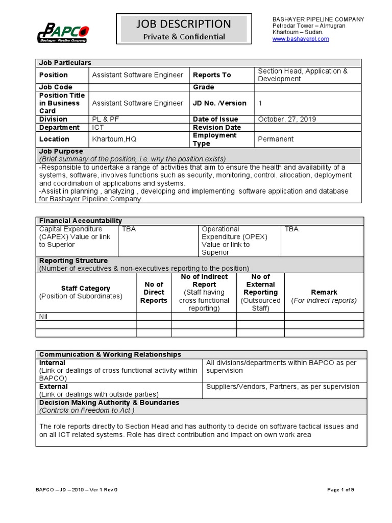 Assistant Software Engineer Job Description | PDF | Databases ...