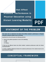 Factors That Affect Students' Performance in Physical Education Using Distant Learning Modality