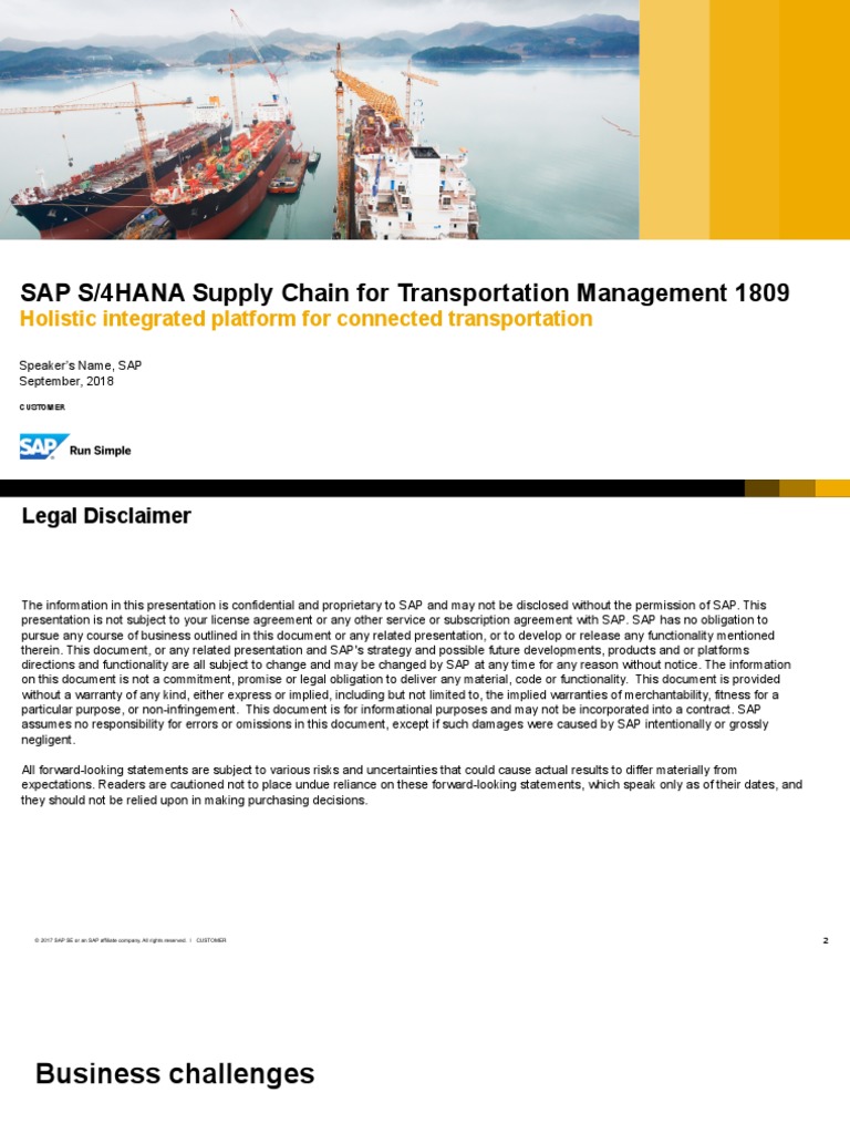 SAP S/4HANA Supply Chain For Transportation Management 1809 | PDF ...