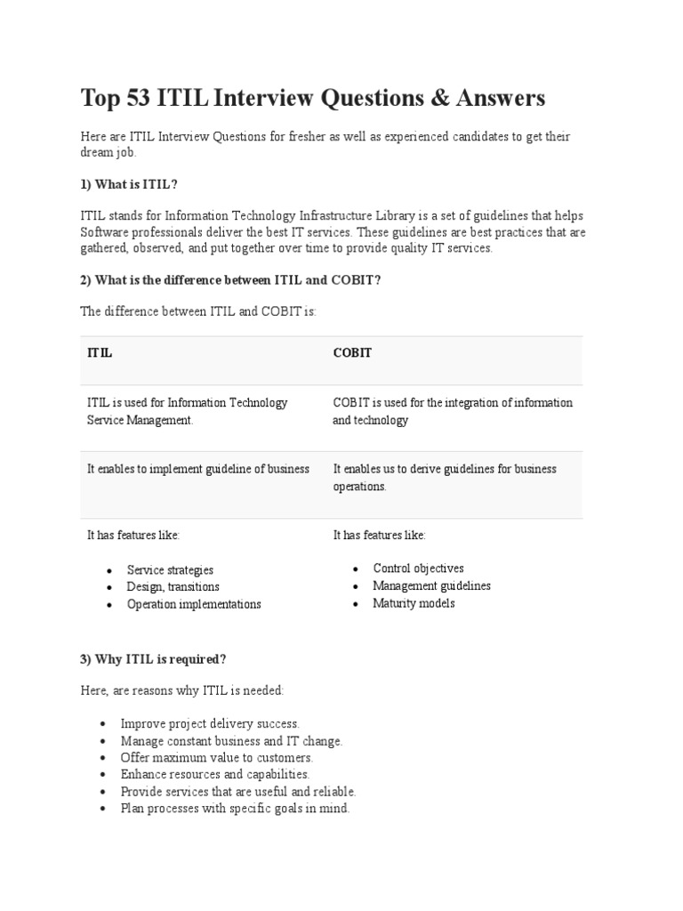 ITIL Interview Questions for Experts | PDF | It Service Management ...