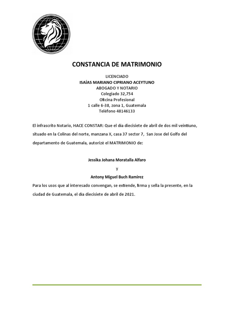 Constancia de Matrimonio PDF