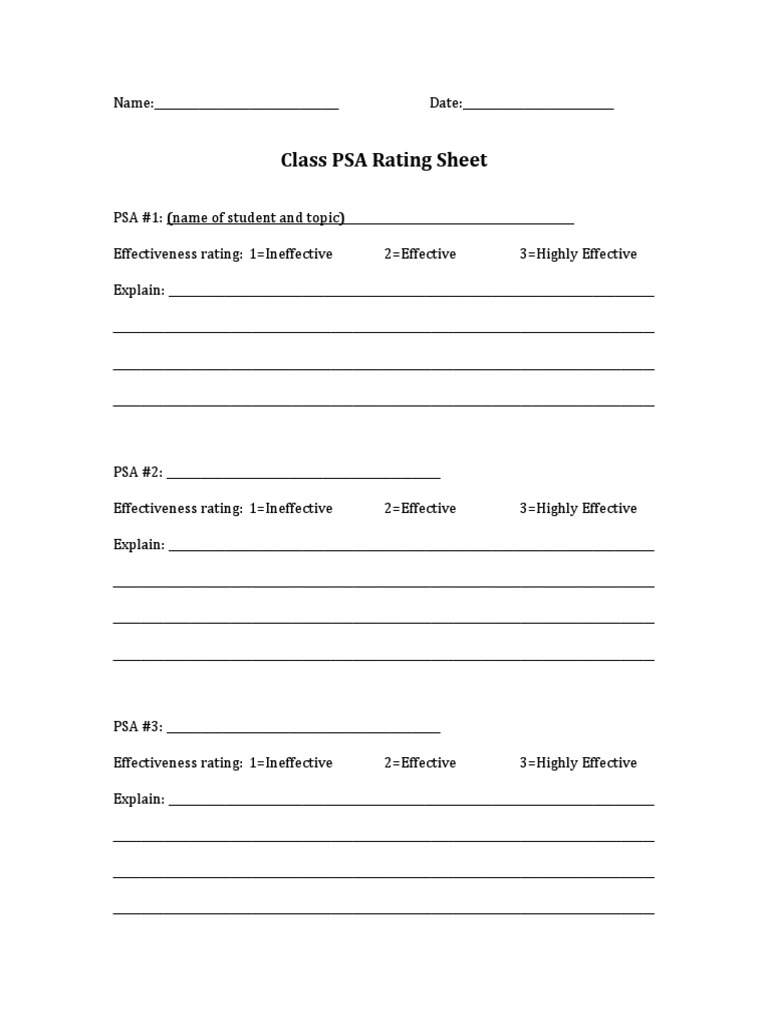 Class PSA Rating Sheet PDF