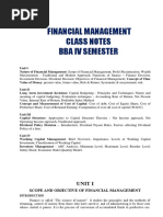 Financial Management Class Notes Bba Iv Semester: Unit I