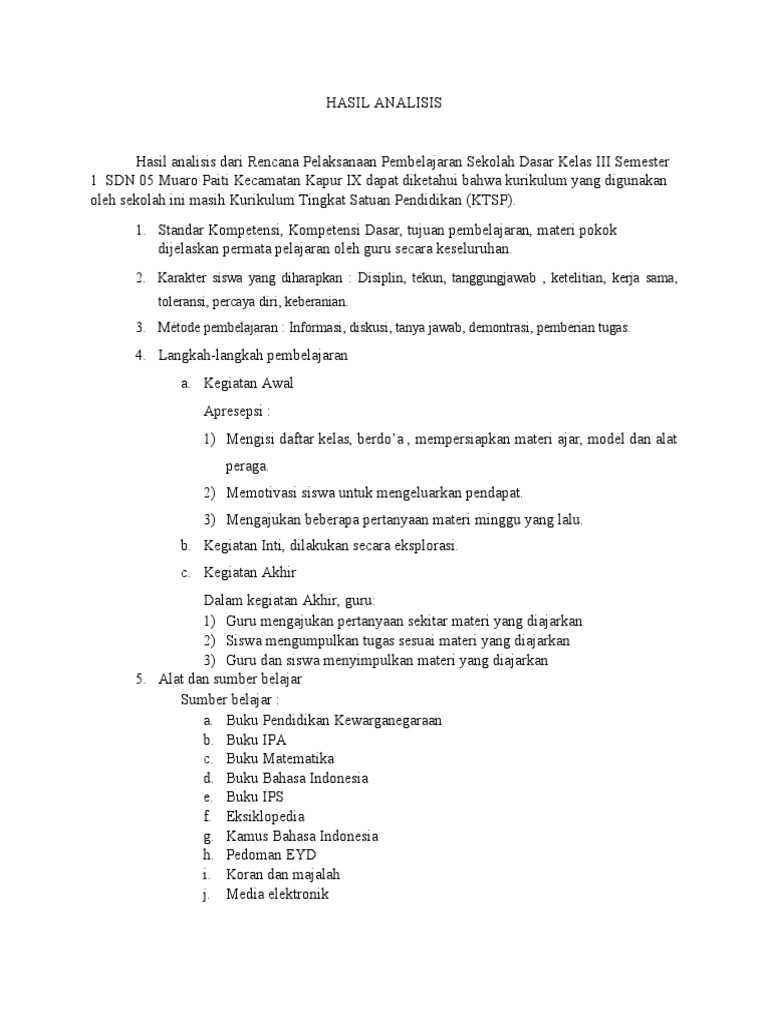 Hasil Analisis RPP | PDF