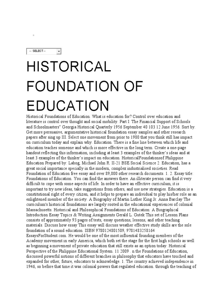 Historical Foundation of Education PDF John Dewey Philosophy Of