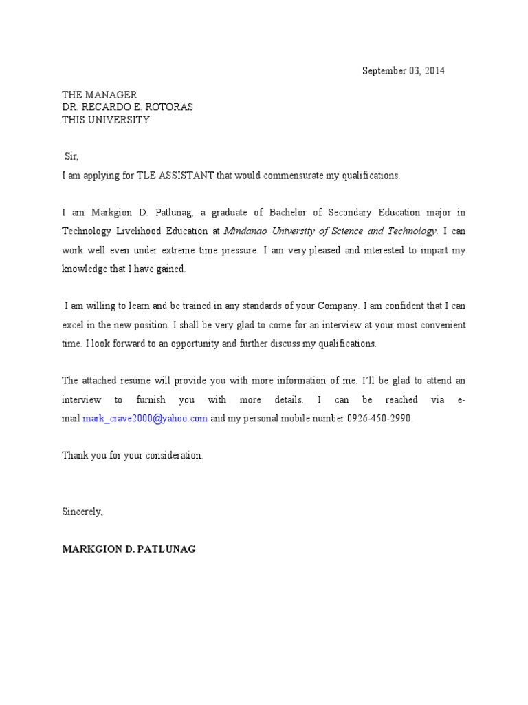 Application Letter Mark | PDF