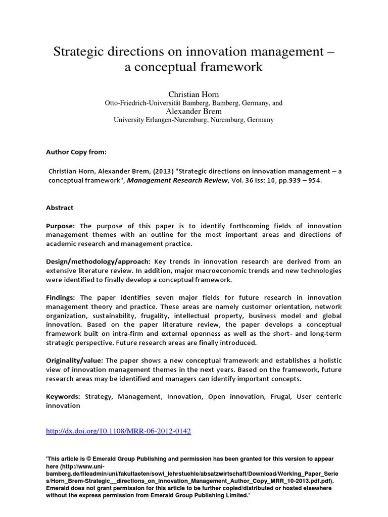 Strategic Directions On Innovation Management - A Conceptual Framework ...