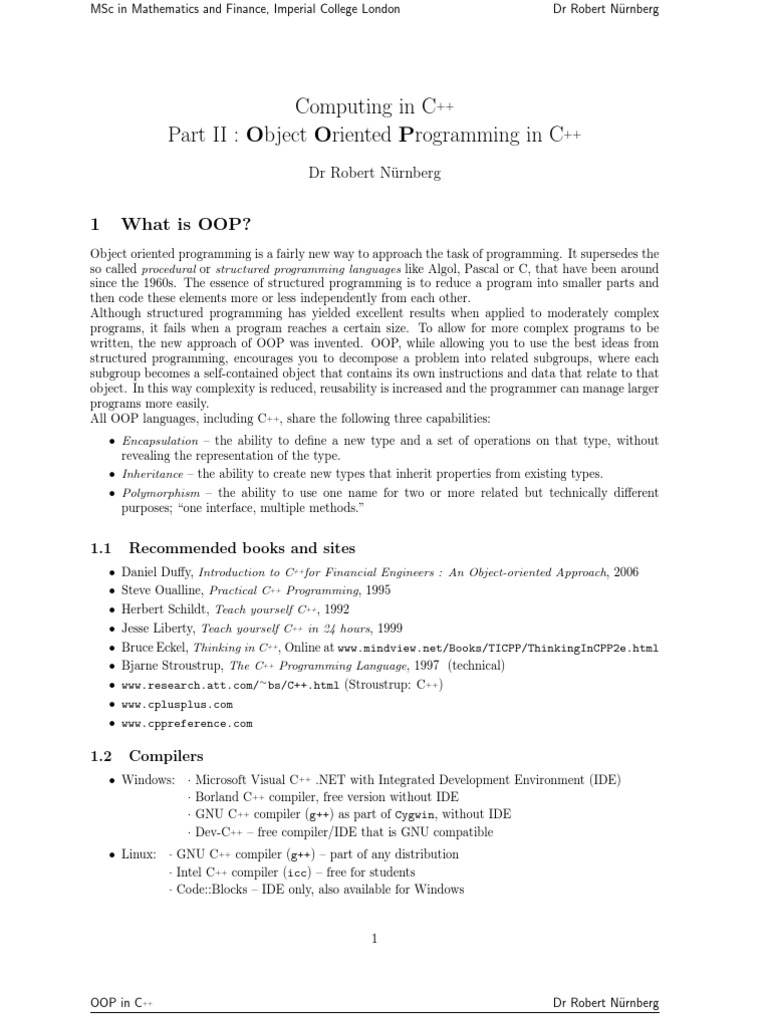 Computing in C Part II: Object Oriented Programming in C: 1 What Is OOP ...