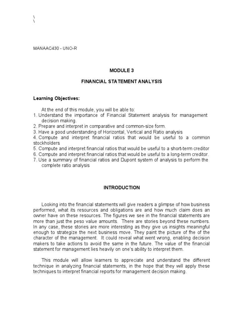 Financial Analysis for Students | PDF | Equity (Finance) | Income Statement