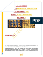 EXTRUSION TECHNOLOGY LAB ASSIGNMENT