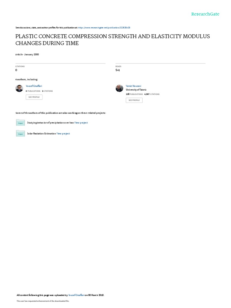 Plastic Concrete Compression Strength and Elasticity Modulus Changes