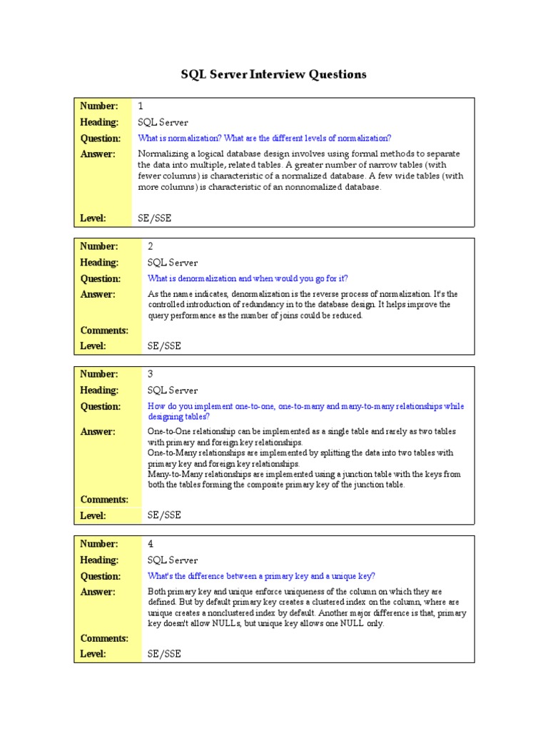 SQL Server Interview Questions: Number: Heading: Answer | PDF | Database  Index | Microsoft Sql Server