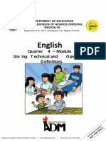 English: Quarter 4 - Module 2: Giv Ing T Echnical and O Perational D Efinitions