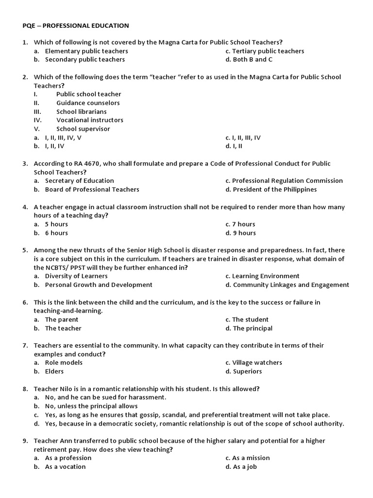 PQE: Professional Education Review Guide | PDF | Educational Assessment ...