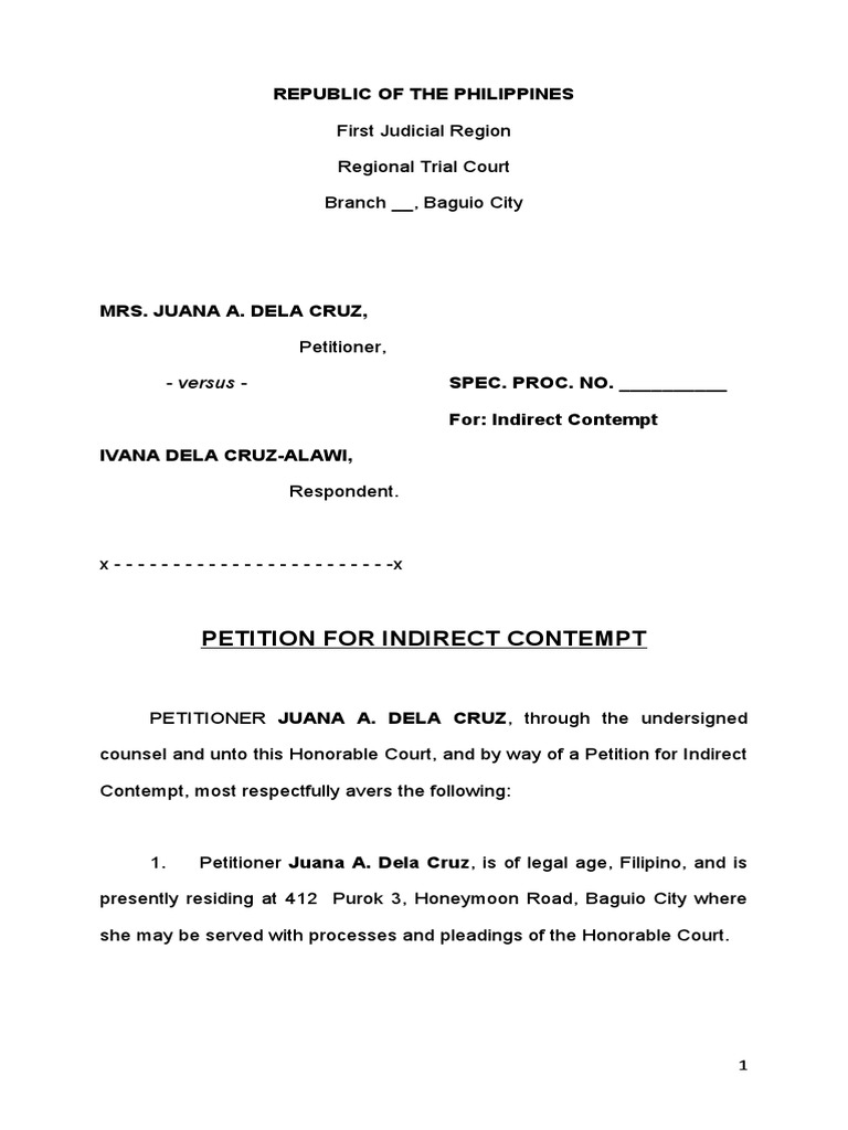 Petition For Indirect Contempt Republic of The Philippines PDF