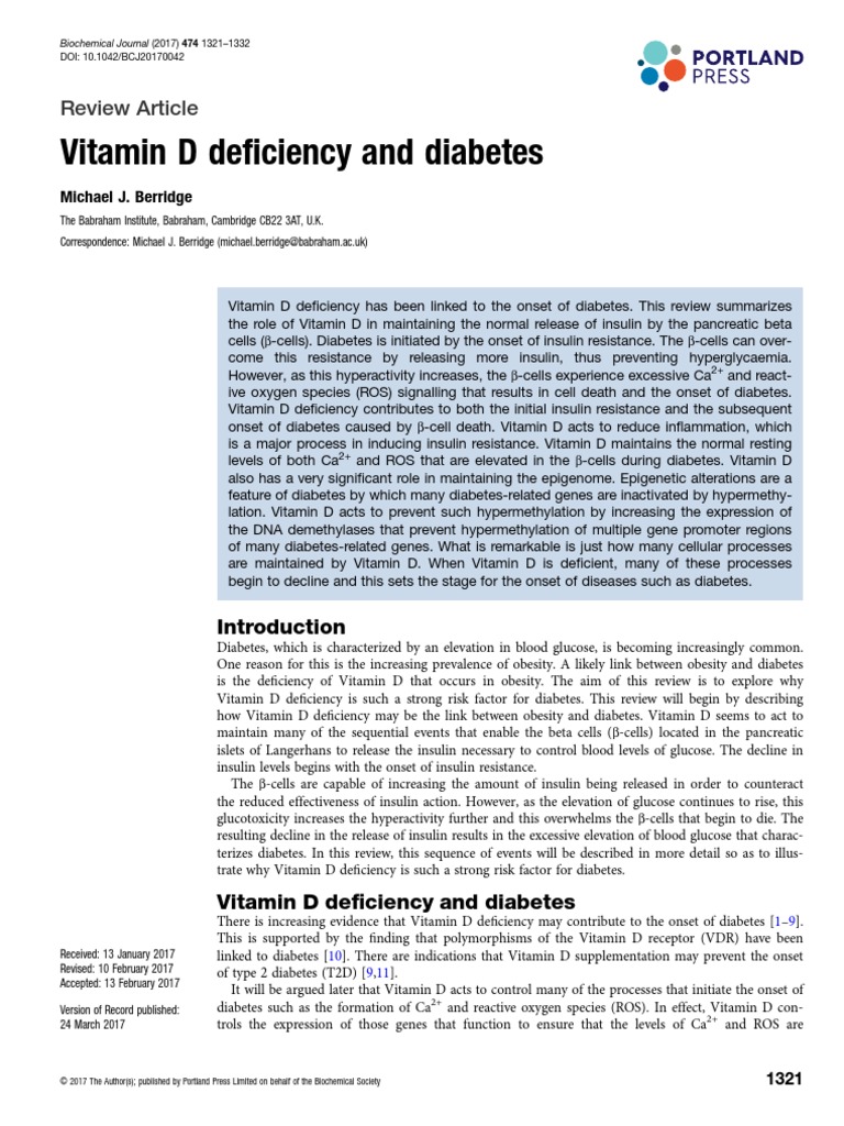 Vitamin D Deficiency and Diabetes | PDF | Mitochondrion | Reactive ...