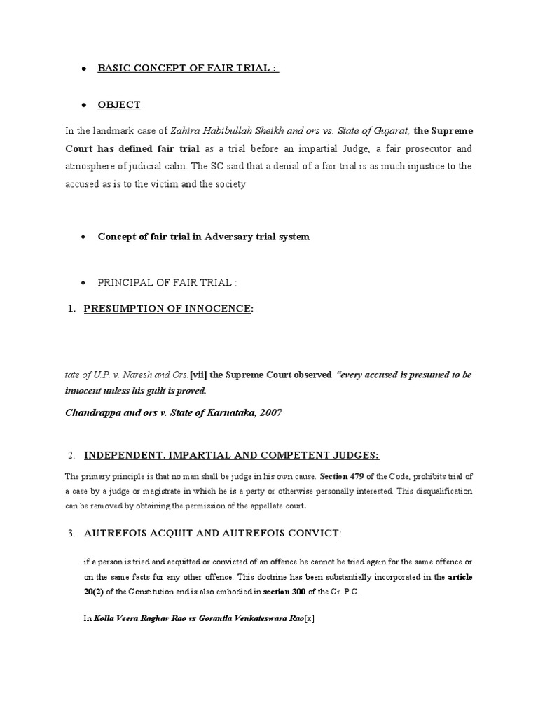 In The Landmark Case Of: Basic Concept of Fair Trial: Object | PDF ...