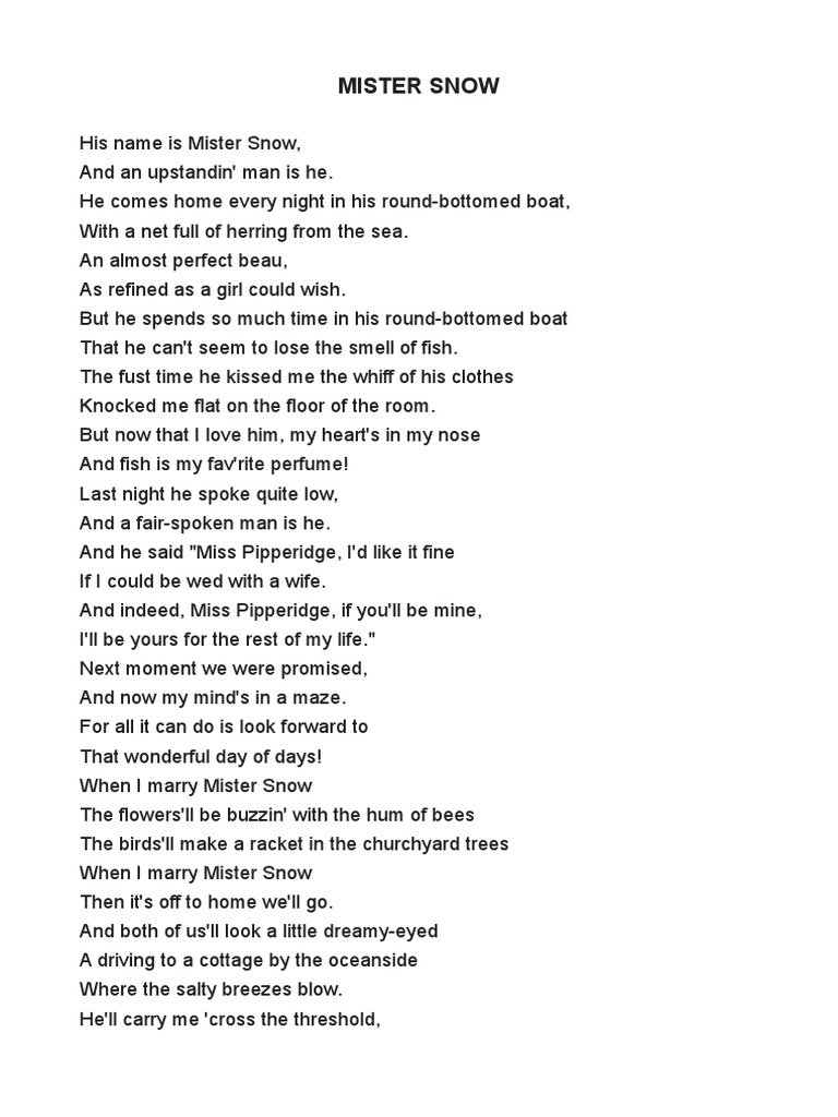 Mister Snow (Lyrics) PDF