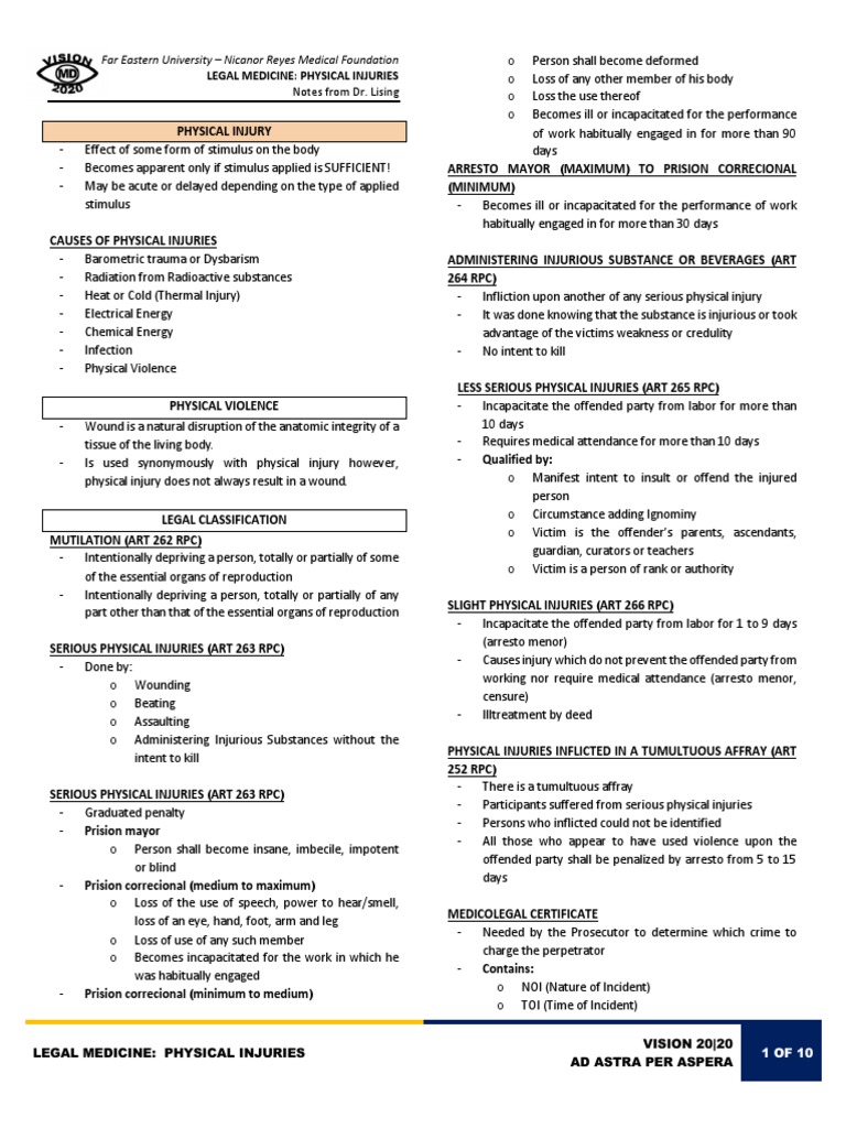 LEGMED - Physical Injuries 1-4 | PDF | Bomb | Firearms