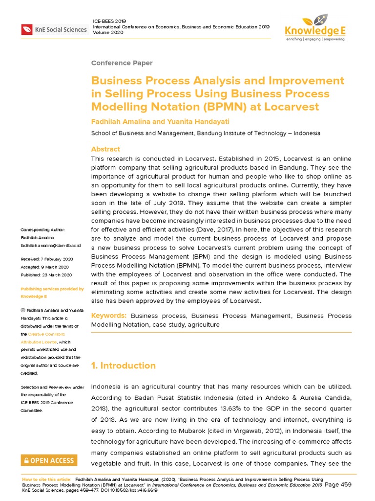 Business Process Analysis and Improvement in Selling Process Using ...
