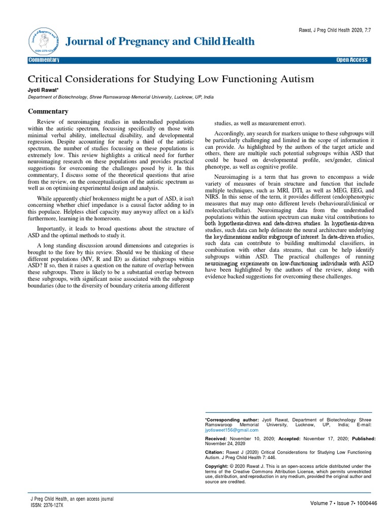 Critical Considerations For Studying Low Functioning Autism | PDF ...