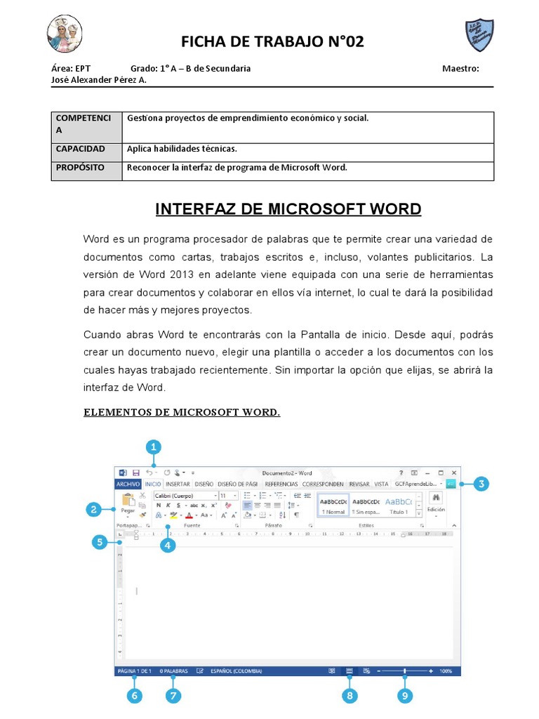 Ficha de Trabajo: Interfaz de Word | PDF | Microsoft Word | Microsoft