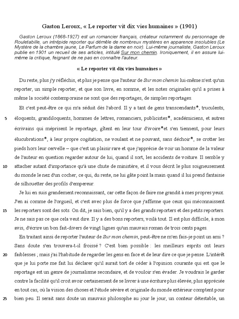 L'éloge du reporter par Gaston Leroux | PDF | Romans