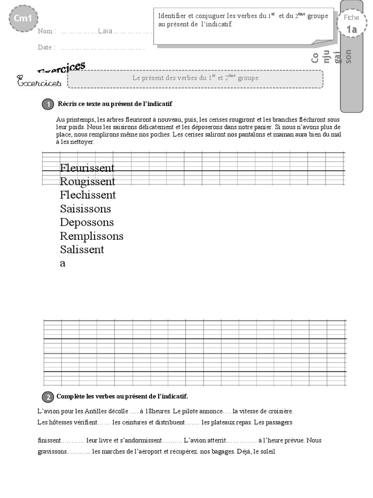 Exercices Verbes 1er Groupe Présent Pdf Cm1 cm1 Exercices 1er Groupe Present | PDF | Conjugaison | Relations syntaxiques