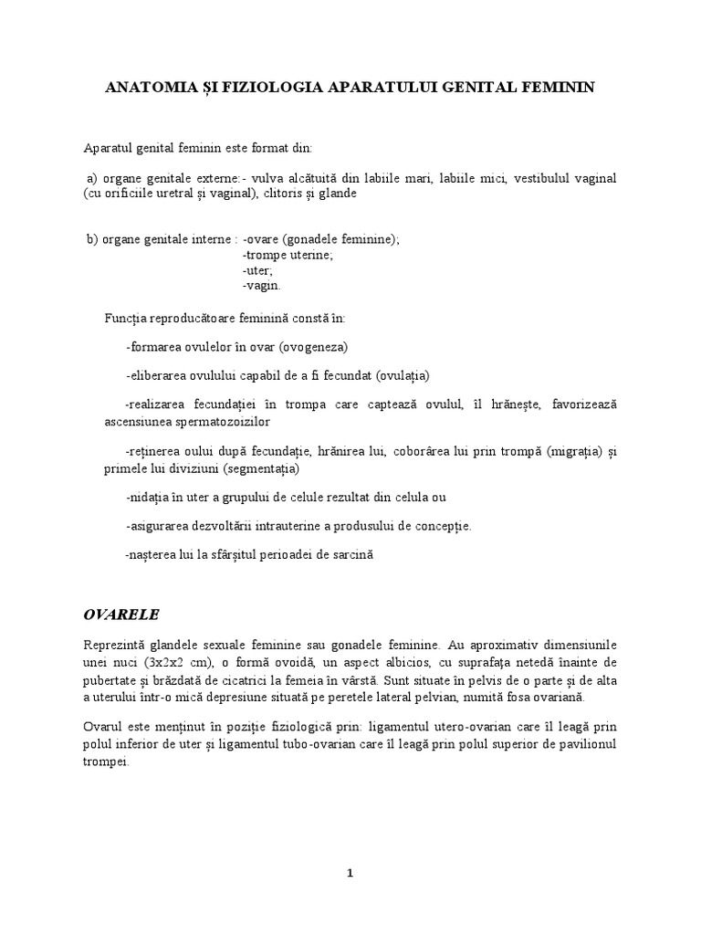 Anatomia Si Fiziologia Aparatului Genital Feminin | PDF