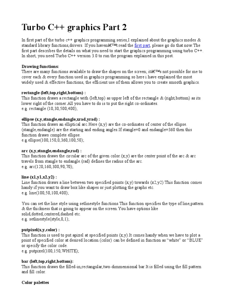 Graficos Turbo C | PDF | Ellipse | Color