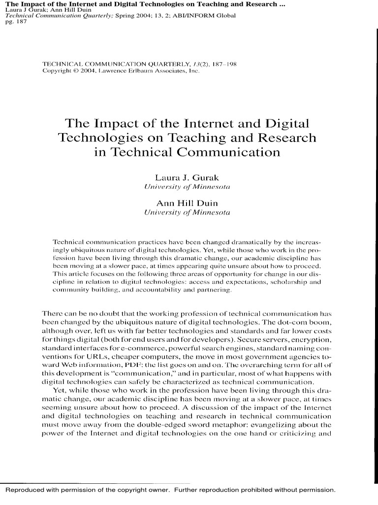 The Impact of The Internet and Digital Technologie | PDF